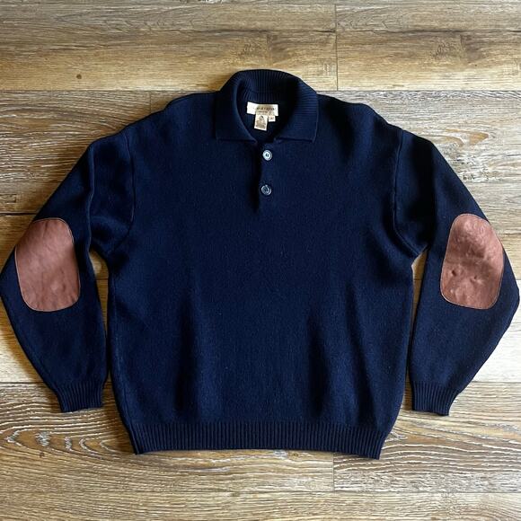 Tricots St. Raphael Other - Tricots St Raphael Sweater L Navy 100% Merino Wool Elbow Patch Pullover Preppy